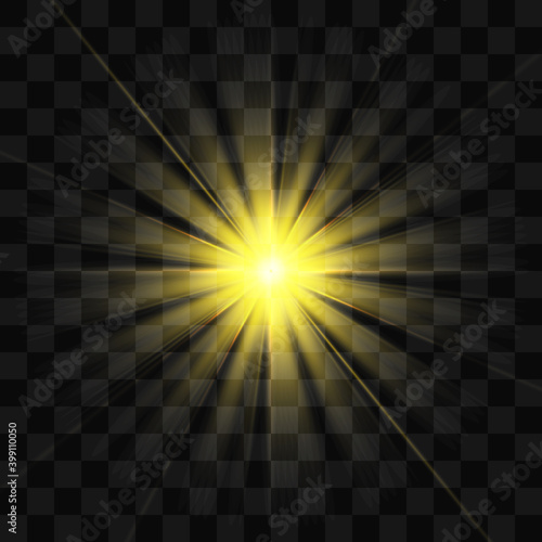 White beautiful light explodes with a transparent explosion. Vector  bright illustration for perfect effect with sparkles. Bright Star. Transparent shine of the gloss gradient  bright flash.