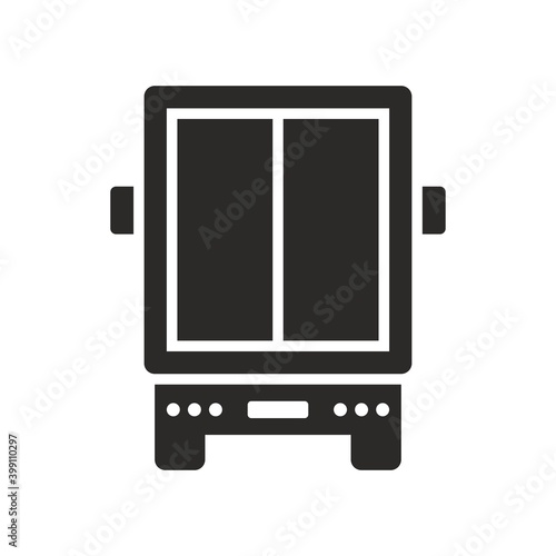Delivery truck icon. Back view of a lorry. Cargo transportation. Logistics. Goods in. Goods out. Vector icon isolated on white background.