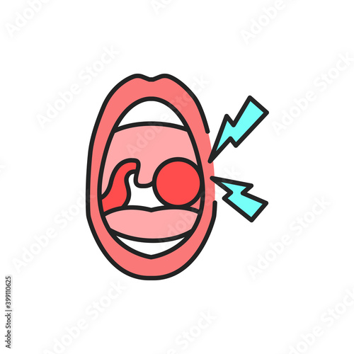 Open mouth with paratonsillar abscess line color icon. Sign for web page, mobile app