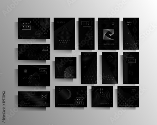 Cover for a banner, poster, flyer, brochure, card, folder a set of templates of different formats. Geometric strict vector design in black colors.