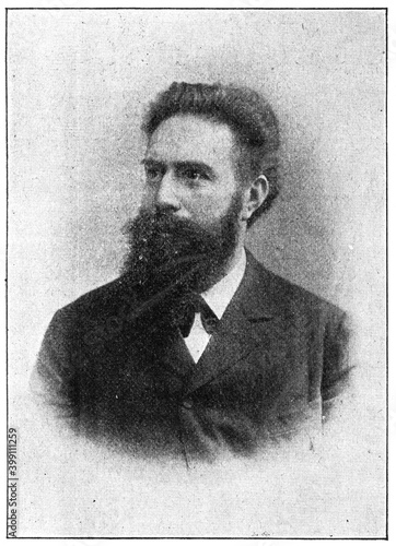 Portrait of Wilhelm Conrad Roentgen -  a German mechanical engineer and physicist. Illustration of the 19th century. Germany. White background.