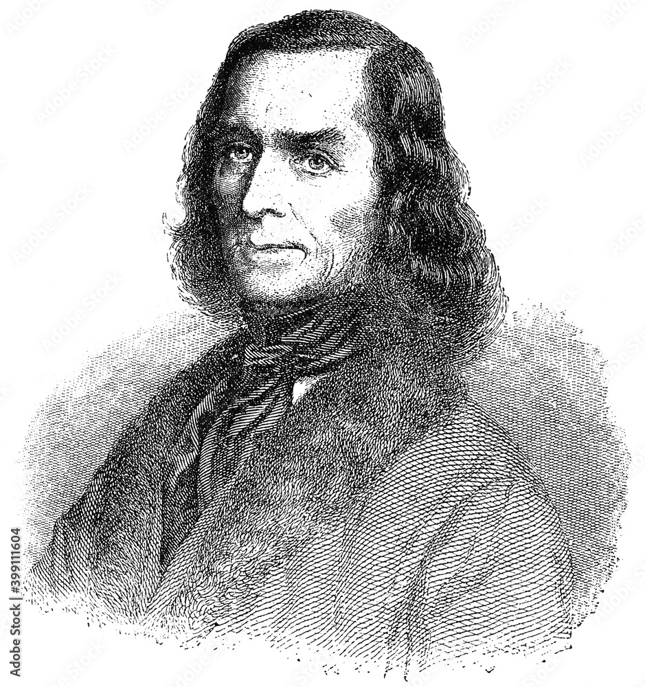 Portrait of Carl Friedrich Zoellner - a German composer and choir director. Illustration of the 19th century. Germany. White background. - obrazy, fototapety, plakaty 