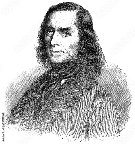 Portrait of Carl Friedrich Zoellner - a German composer and choir director. Illustration of the 19th century. Germany. White background.