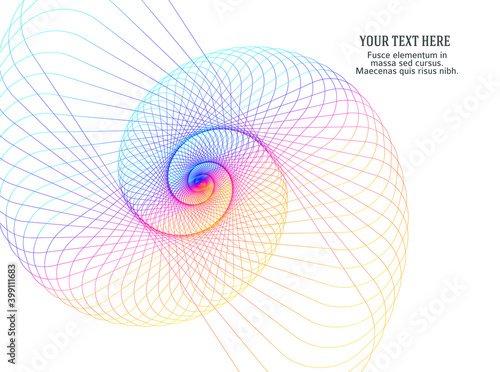 Abstract spiral rainbow design element on white background of twist lines