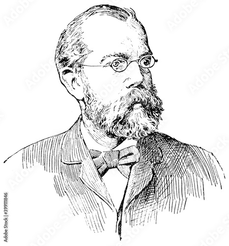 Portrait of Heinrich Hermann Robert Koch - a German physician and microbiologist. Illustration of the 19th century. Germany. White background. photo