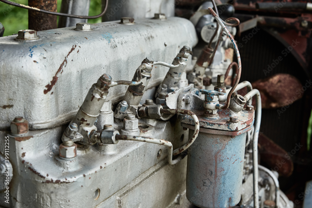 Part of old car motor engine. Machine technology Part of old car motor engine. Machine technology