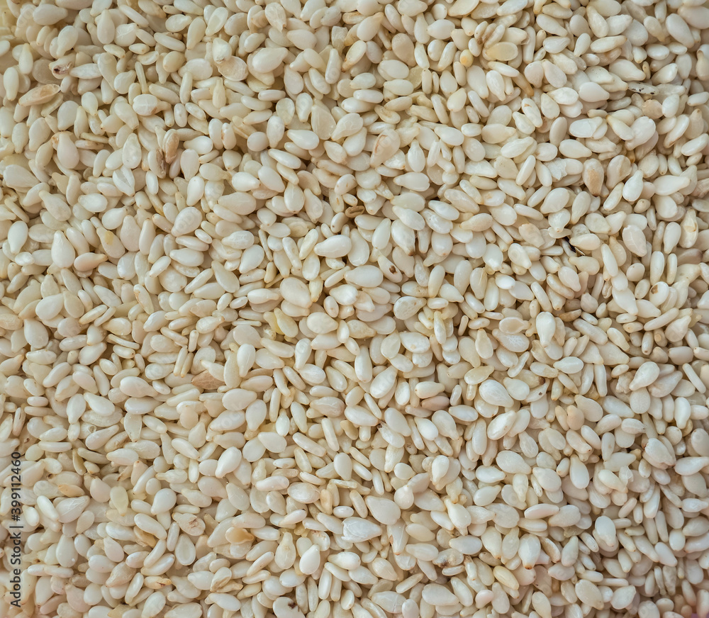 White sesame seeds texture background
