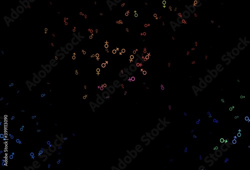 Dark multicolor, rainbow vector pattern with gender elements.