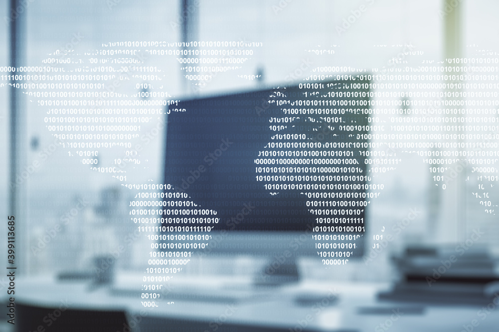 Multi exposure of abstract graphic world map on modern computer background, big data and networking concept concept Multi exposure of abstract graphic world map on modern computer background, big data and networking concept concept