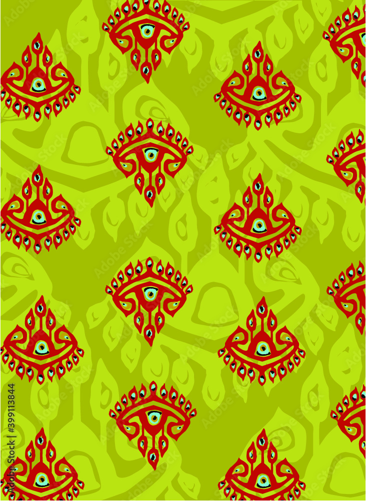 Fototapeta premium Oriental ornament based on the ikat technique. Ethnic drawing. For printing on fabric or for other purposes.