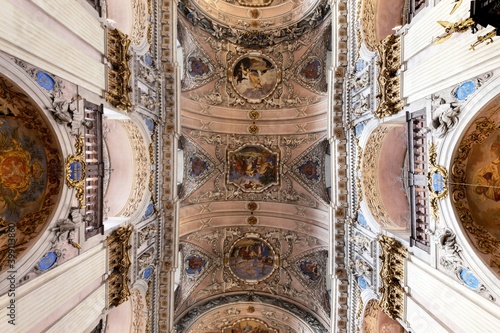 BROUMOV, CZECH REPUBLIC - OCTOBER 10, 2020: The Benedictine monastery with  the church of St Adalbert from 14th century. Beautiful baroque Catholic church interior in Broumov, Czechia photo