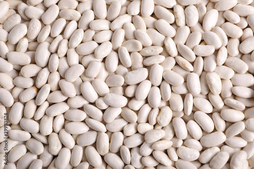 Closeup of raw white beans seen from above