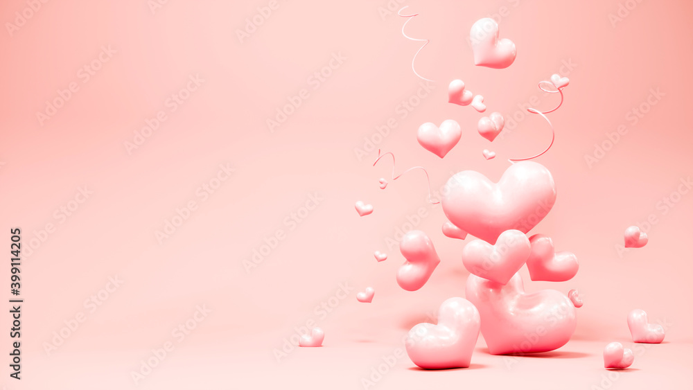 Valentine's day abstract background with red hearts. February 14, love. Romantic wedding greeting card. Women's, Mother's day. 3d rendering.