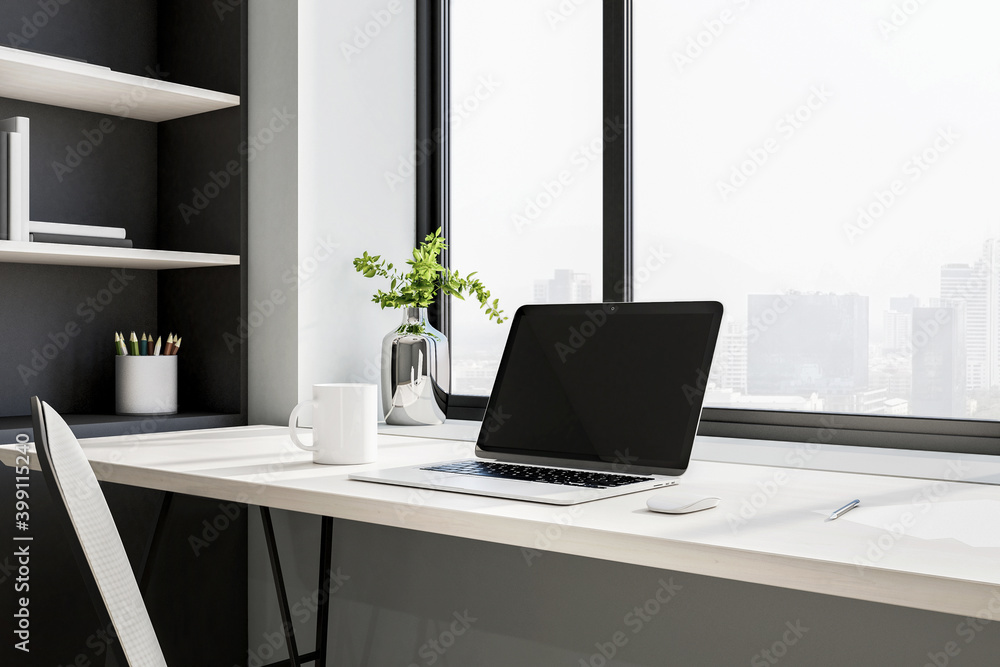Fototapeta premium Luxury workplace with notebook on table