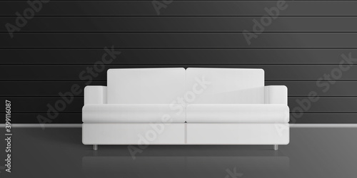 White sofa with a dark room. Realistic vector stylish loft room.