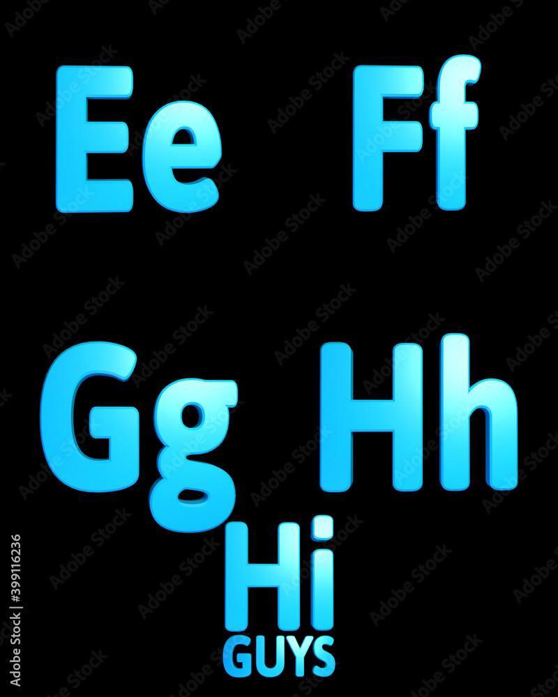 Hi Guys Blue Cartoon Alphabet - 3D illustration Hi Guys Blue Cartoon Alphabet - 3D illustration