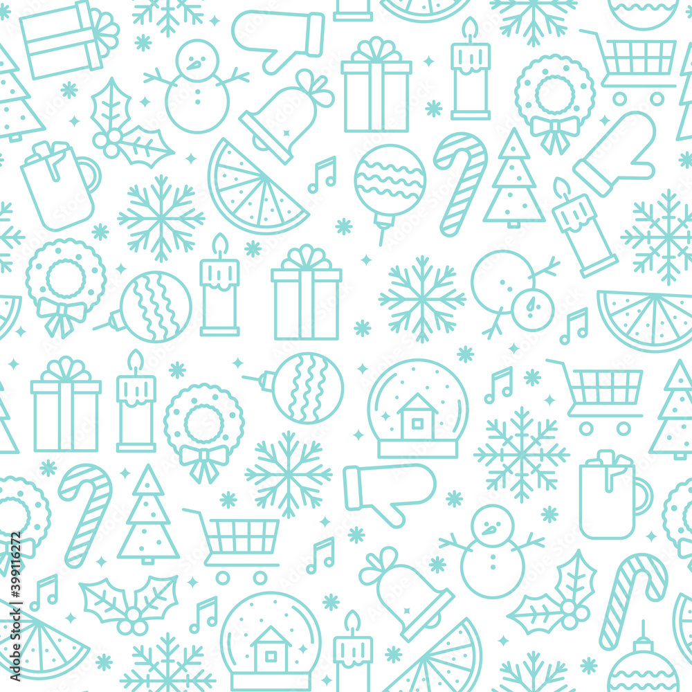 Christmas seamless pattern with xmas icons. Vector isolated illustration in outline style Christmas seamless pattern with xmas icons. Vector isolated illustration in outline style
