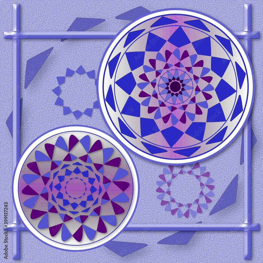 Abstract 12 pt geometric stars in blue and pink, on a steel blue background