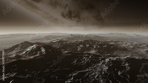 alien planet landscape  science fiction illustration  view from a beautiful planet  beautiful space background 3d render 