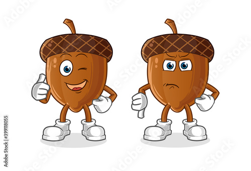 acorn thumbs up and thumbs down cartoon. cartoon mascot vector