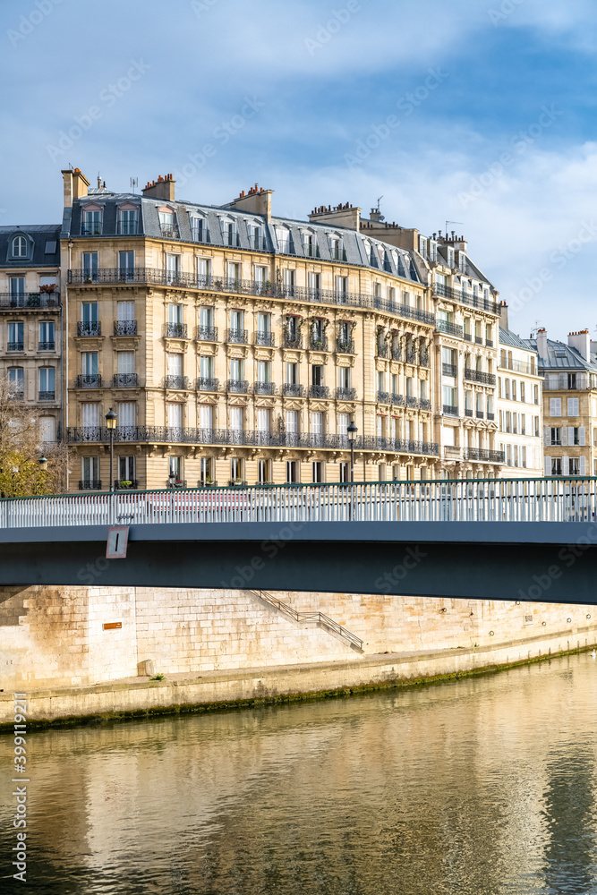 Paris, ile saint-louis and quai de Bourbon, with the Saint-Louis bridge, beautiful ancient building