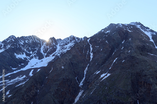 Mountain panorama in the morning at sunrise in Tyrol Alps, Austria