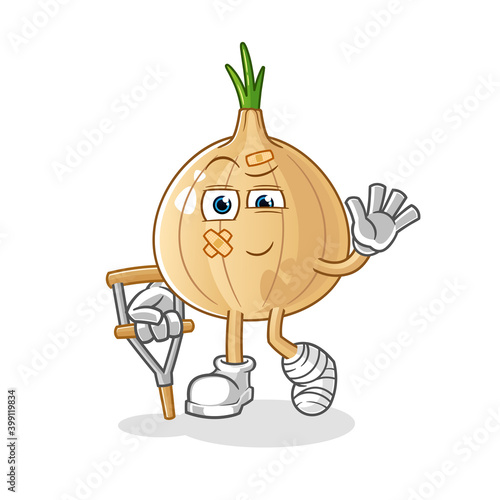 garlic sick with limping stick character. cartoon mascot vector