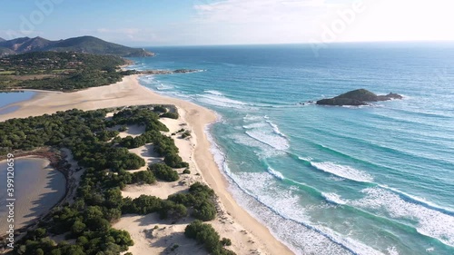 Aerial of the beautiful Beaches on Sardinia, Italy