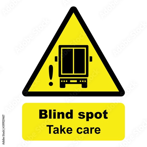 Road safety and traffic sign. Blind spot, Take care. Delivery truck icon. Back view of a lorry. Vector icon isolated on white background.