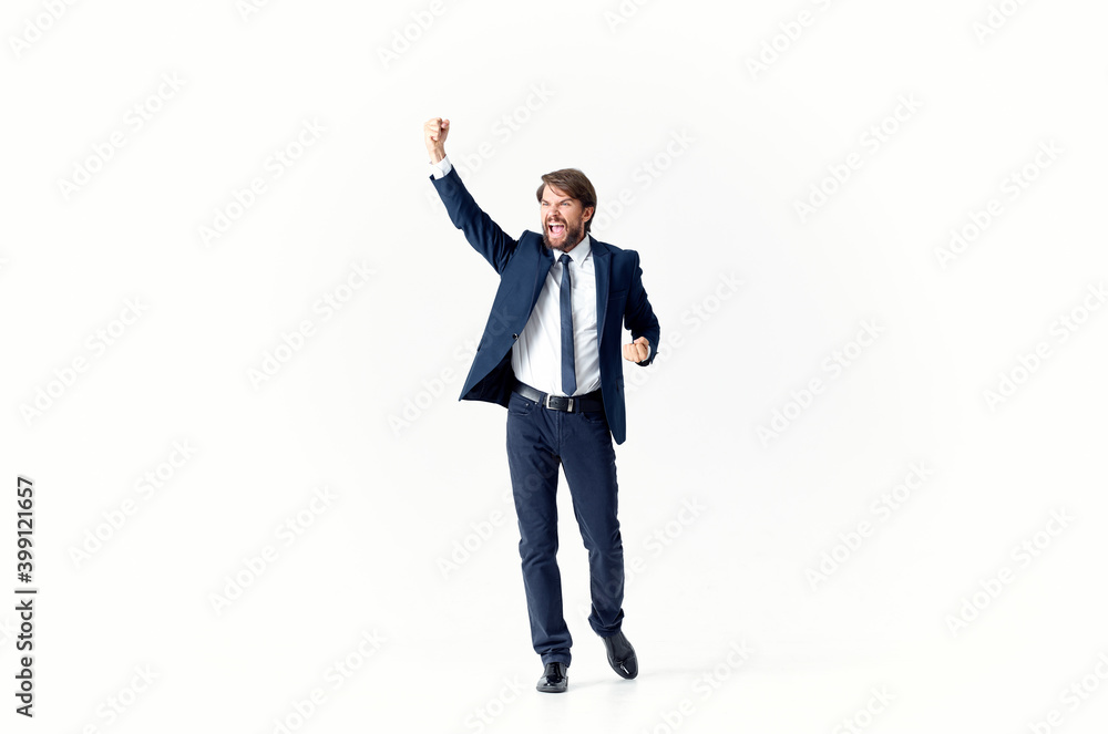 successful business man gesturing with hands and classic suit tie full length model successful business man gesturing with hands and classic suit tie full length model