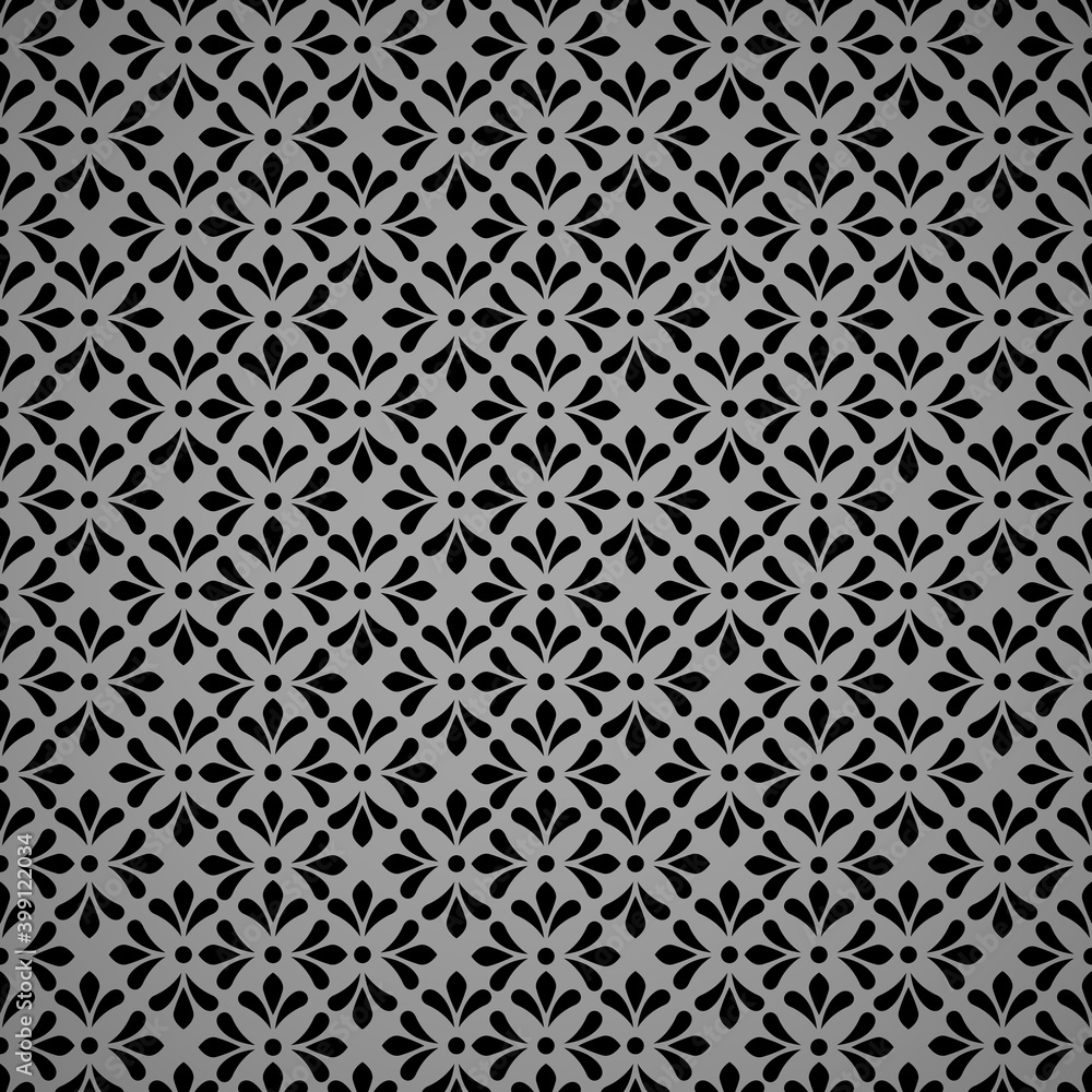Flower geometric pattern. Seamless vector background. Black and gray ornament. Ornament for fabric, wallpaper, packaging. Decorative print Flower geometric pattern. Seamless vector background. Black and gray ornament. Ornament for fabric, wallpaper, packaging. Decorative print