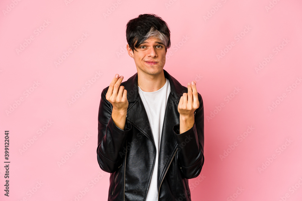 Young skinny hispanic man showing that she has no money. Young skinny hispanic man showing that she has no money.