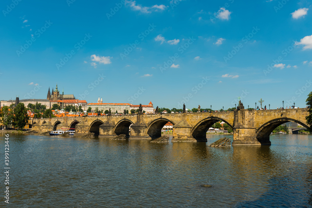 Charles Bridge and Vltava River at Prague.