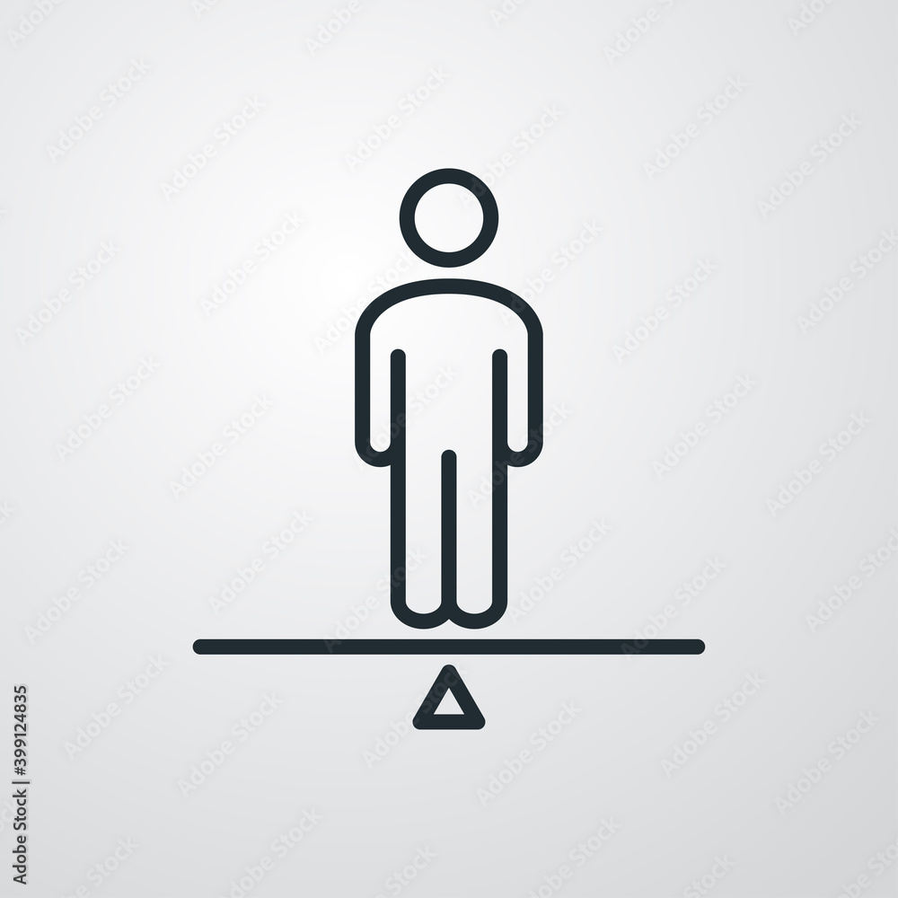 Logotipo hombre en equilibrio en balanza con lineas en fondo gris Logotipo hombre en equilibrio en balanza con lineas en fondo gris