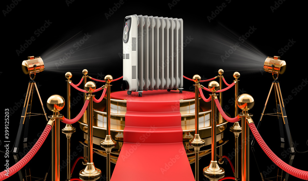 Podium with oil-filled heater. 3D rendering Podium with oil-filled heater. 3D rendering