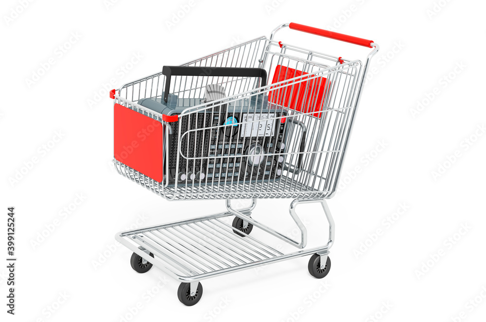 Digital receiver radio inside shopping cart, 3D rendering
