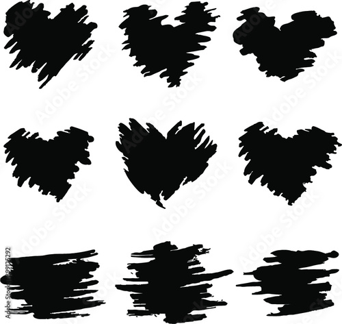 Set of black paint, ink brush strokes, brushes, lines. Dirty artistic design elements boxes, frames.