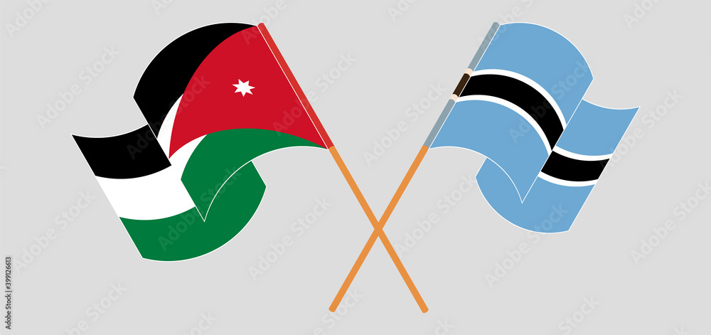 Crossed and waving flags of Jordan and Botswana Crossed and waving flags of Jordan and Botswana