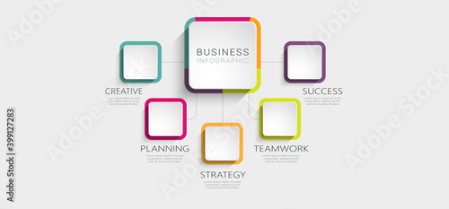 Abstract 3D Infographic Template with 5 steps for success. Business circle template with options for brochure, diagram, workflow, timeline, web design. Vector illustration. EPS 10