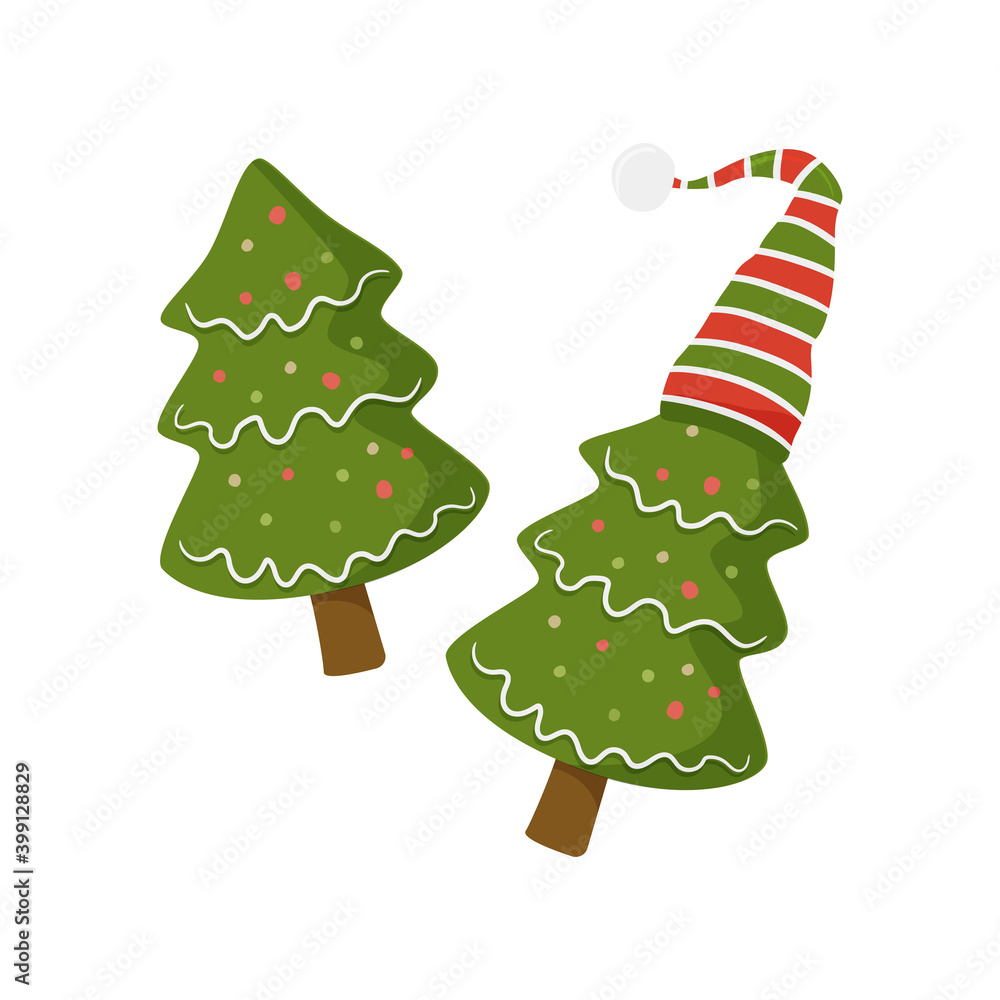 New year tree in santa hat in doodle style, vector illustration. New year tree in santa hat in doodle style, vector illustration.