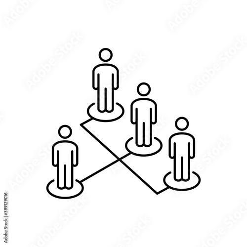 Símbolo organización. Icono plano grupo de personas en diagrama de flujo en perspectiva con lineas en color negro