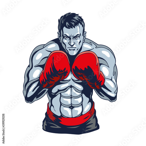 Boxer isolated on white. Champion boxing, stylized vector illustration.	