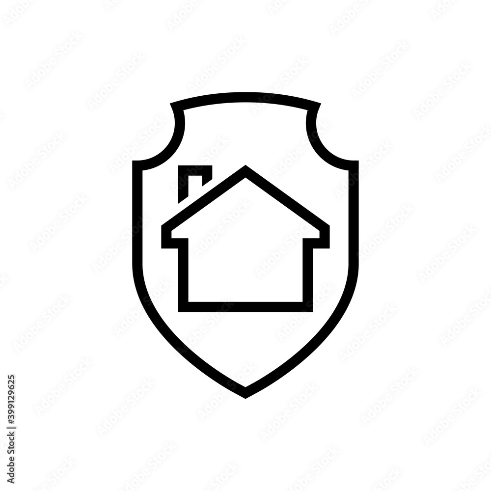 Fototapeta premium Símbolo seguro del hogar. Logotipo escudo con casa con lineas en color negro