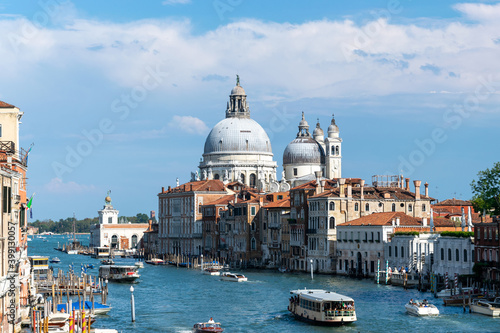 Italy, Venice. Grand canal for gondola in travel europe city. Old italian architecture with landmark bridge, romantic boat. Venezia. © Maksym
