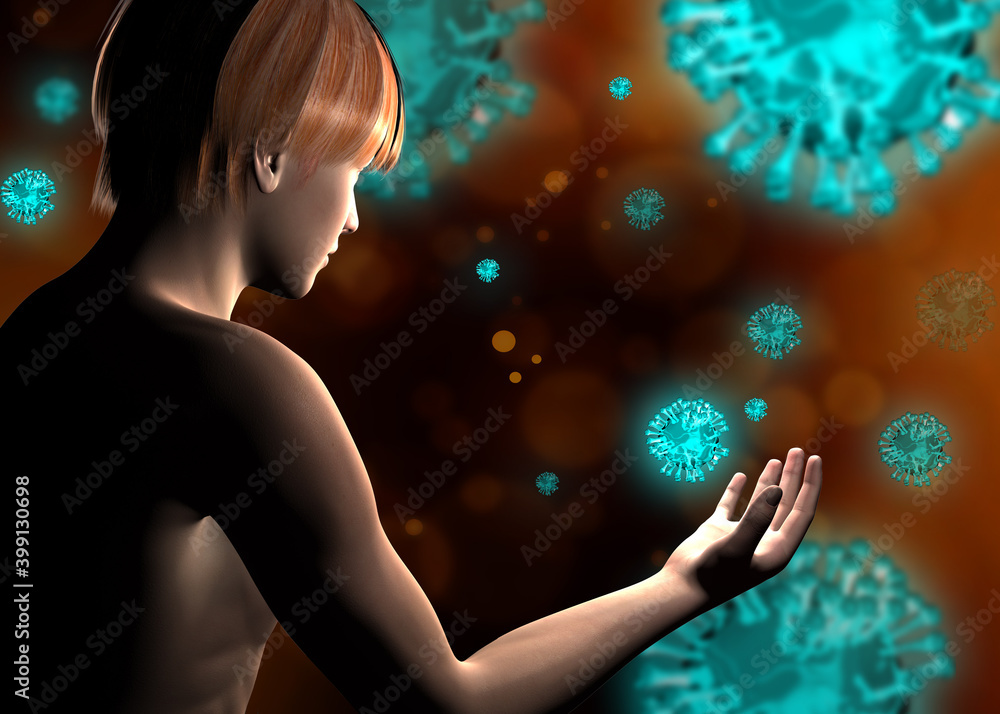 Boy and Dangerous Virus in the Air - 3D Boy and Dangerous Virus in the Air - 3D