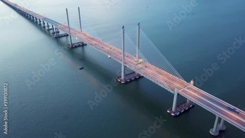 Aerial view twilight hour of Penang Second Bridge.