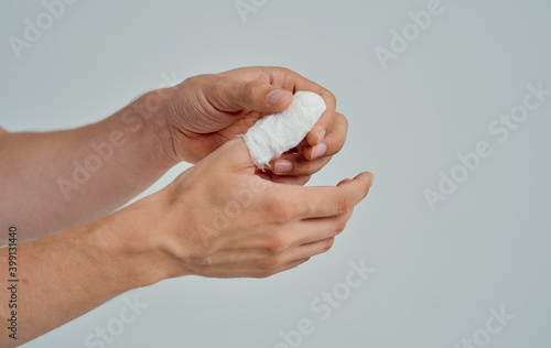 bandaged thumb health problems medicine isolated background