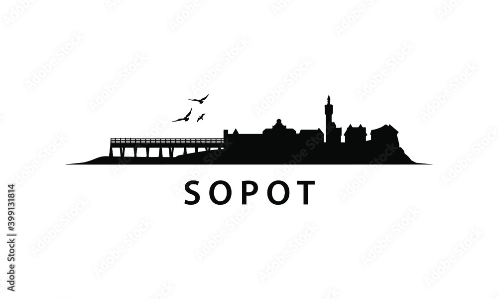 Sopot Skyline in Poland | Vector Polish Landscape  - obrazy, fototapety, plakaty 