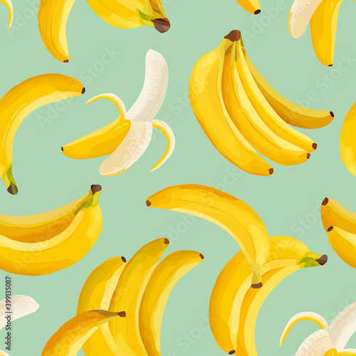 Tropical banana seamless vector background. Exotic tropic fruit pattern design. Watercolor template for invitation