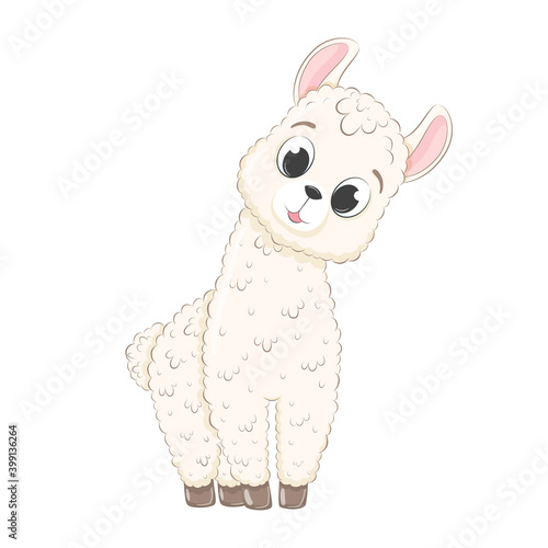 Cute baby llama. Vector illustration in cartoon style.